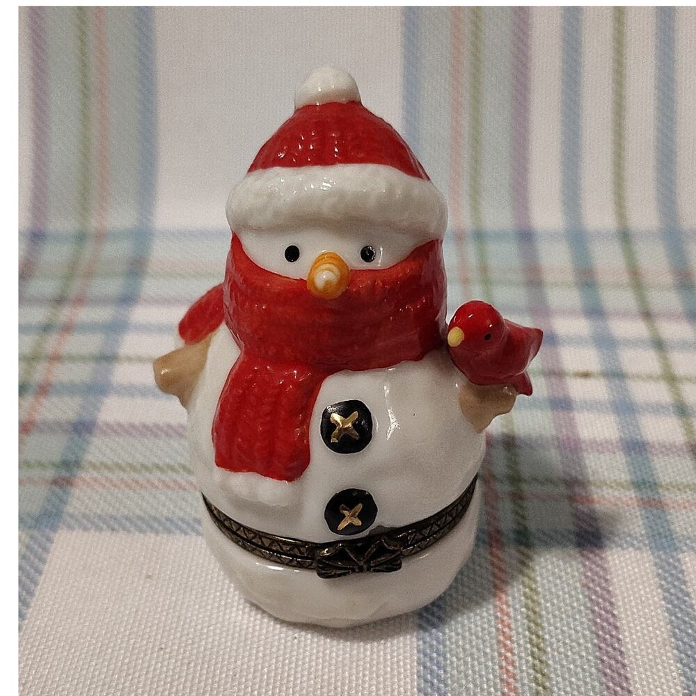 Dept 50 Ceramic Snowman Trinket Box Let It Snow Collectible